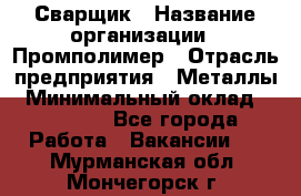 Сварщик › Название организации ­ Промполимер › Отрасль предприятия ­ Металлы › Минимальный оклад ­ 30 000 - Все города Работа » Вакансии   . Мурманская обл.,Мончегорск г.